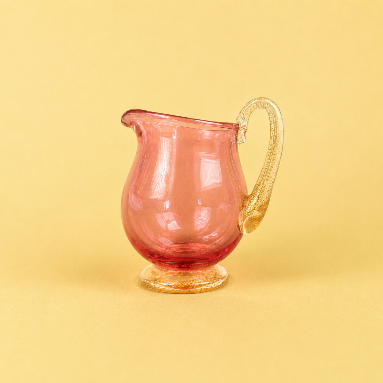 Murano Ruby Red Art Glass Cream Jug with Gold Aventurine Handle