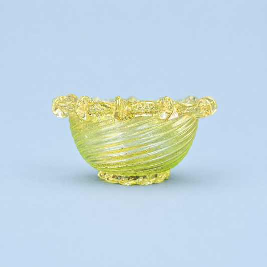 Vintage Murano Zanfirico Filigree Art Glass Bowl – Citron Green – Italy c.1960s