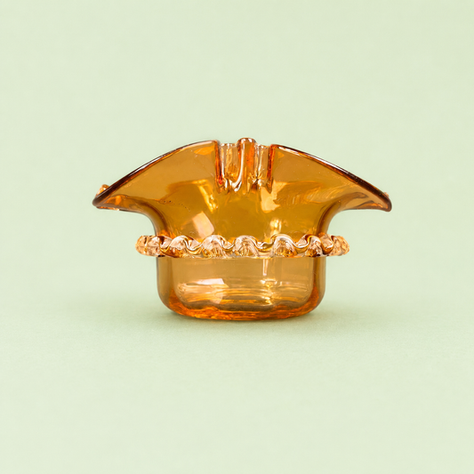Vintage Italian Murano Amber Art Glass Ashtray with Applied Clear Rigaree Trail c.1960s