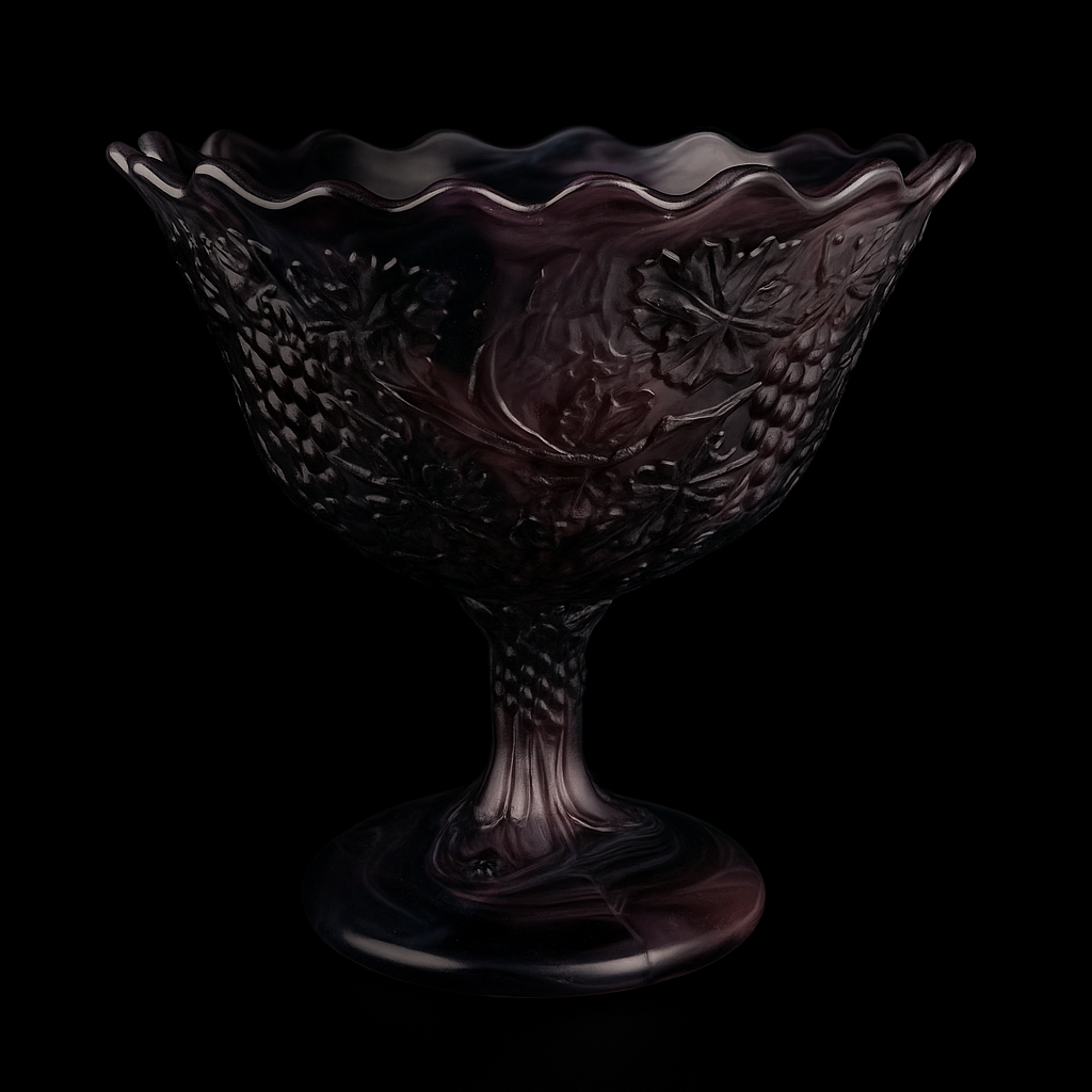 Imperial Glass Amethyst Slag Compote – Grape Pattern, c.1950s