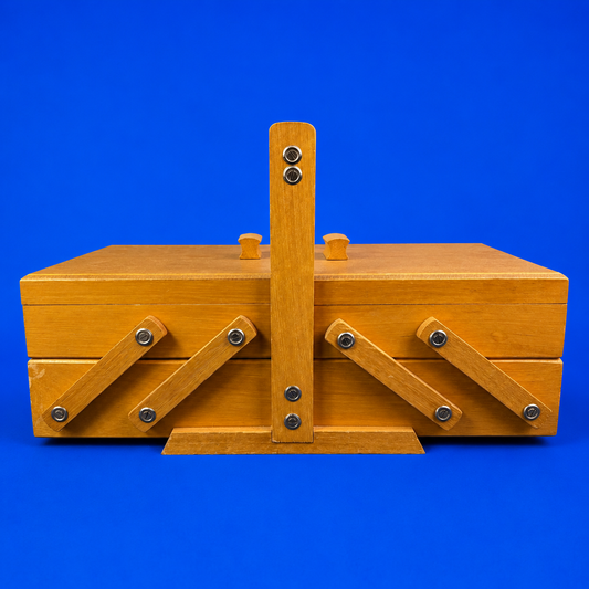 Vintage Mid-Century Wooden Cantilever Sewing Box / Craft Storage Box