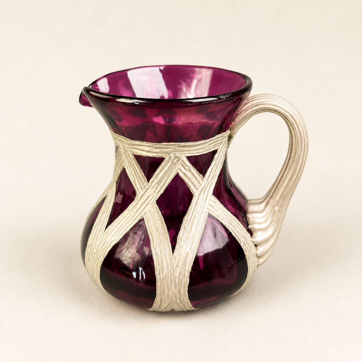 WMF Ikora Ruby Glass Cream Jug with Pewter Mount