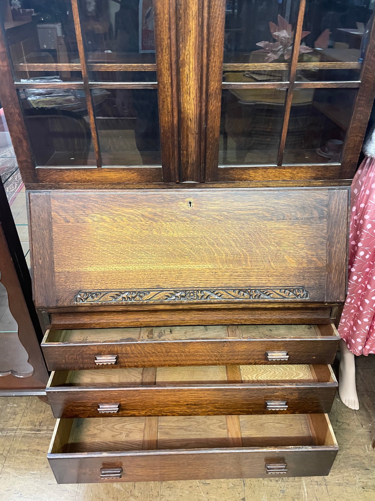 Vintage oak bureau bookcase (93cm@x 44cm x 198cm tall) VGC