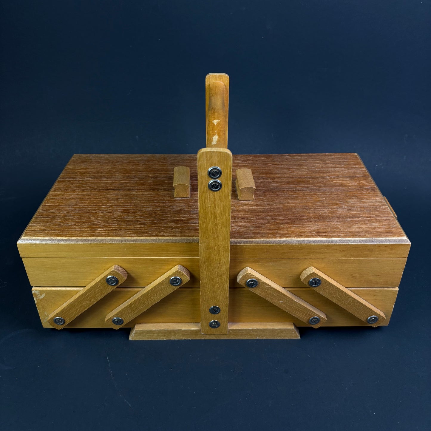 Vintage Mid-Century Wooden Cantilever Sewing Box / Craft Storage Box