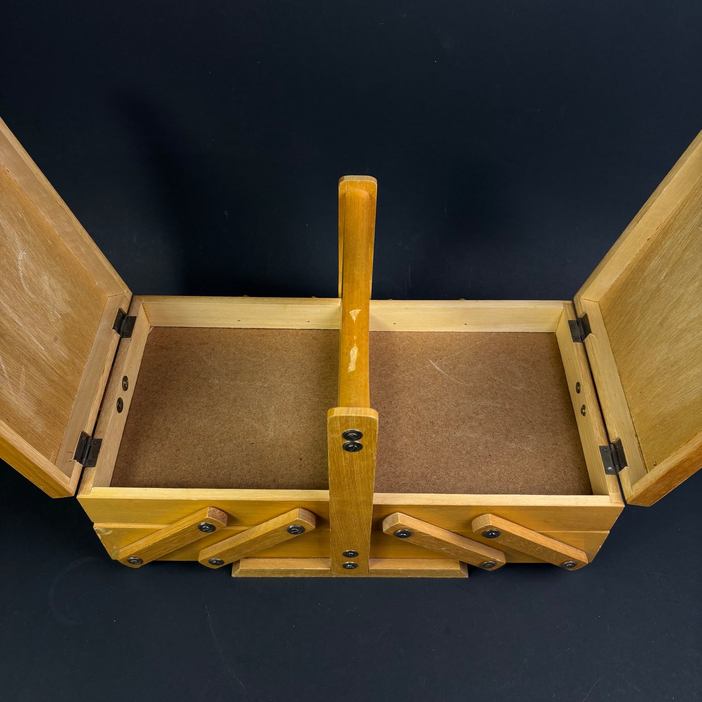 Vintage Mid-Century Wooden Cantilever Sewing Box / Craft Storage Box