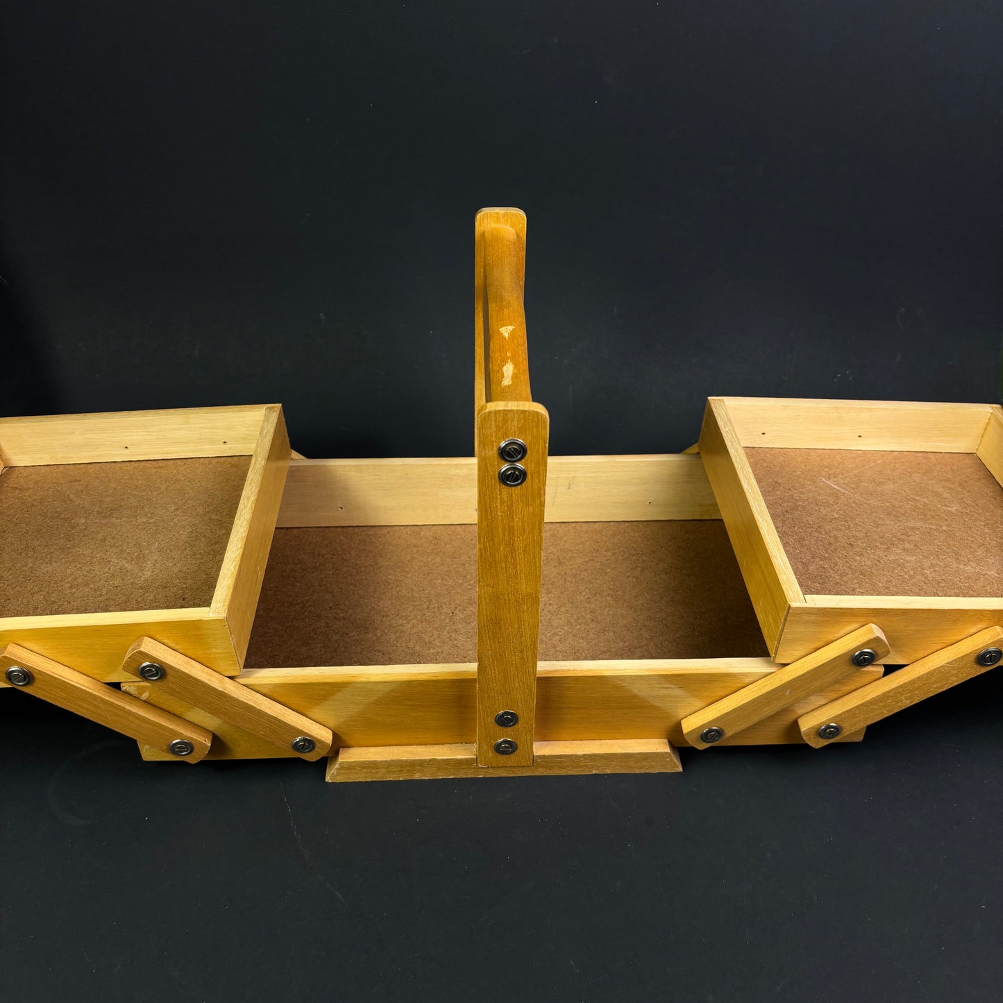 Vintage Mid-Century Wooden Cantilever Sewing Box / Craft Storage Box