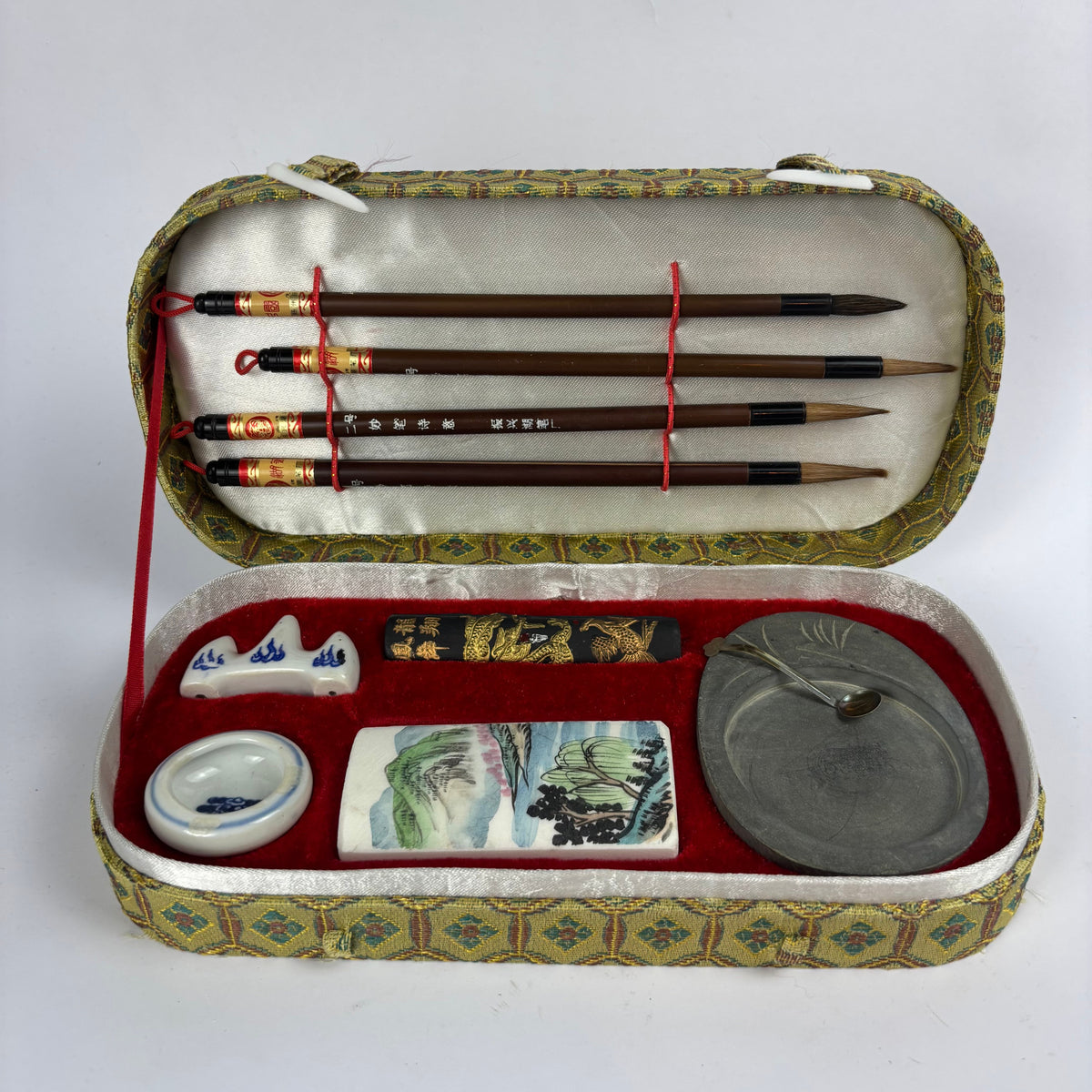 Chinese calligraphy brush set and brocade case view 2