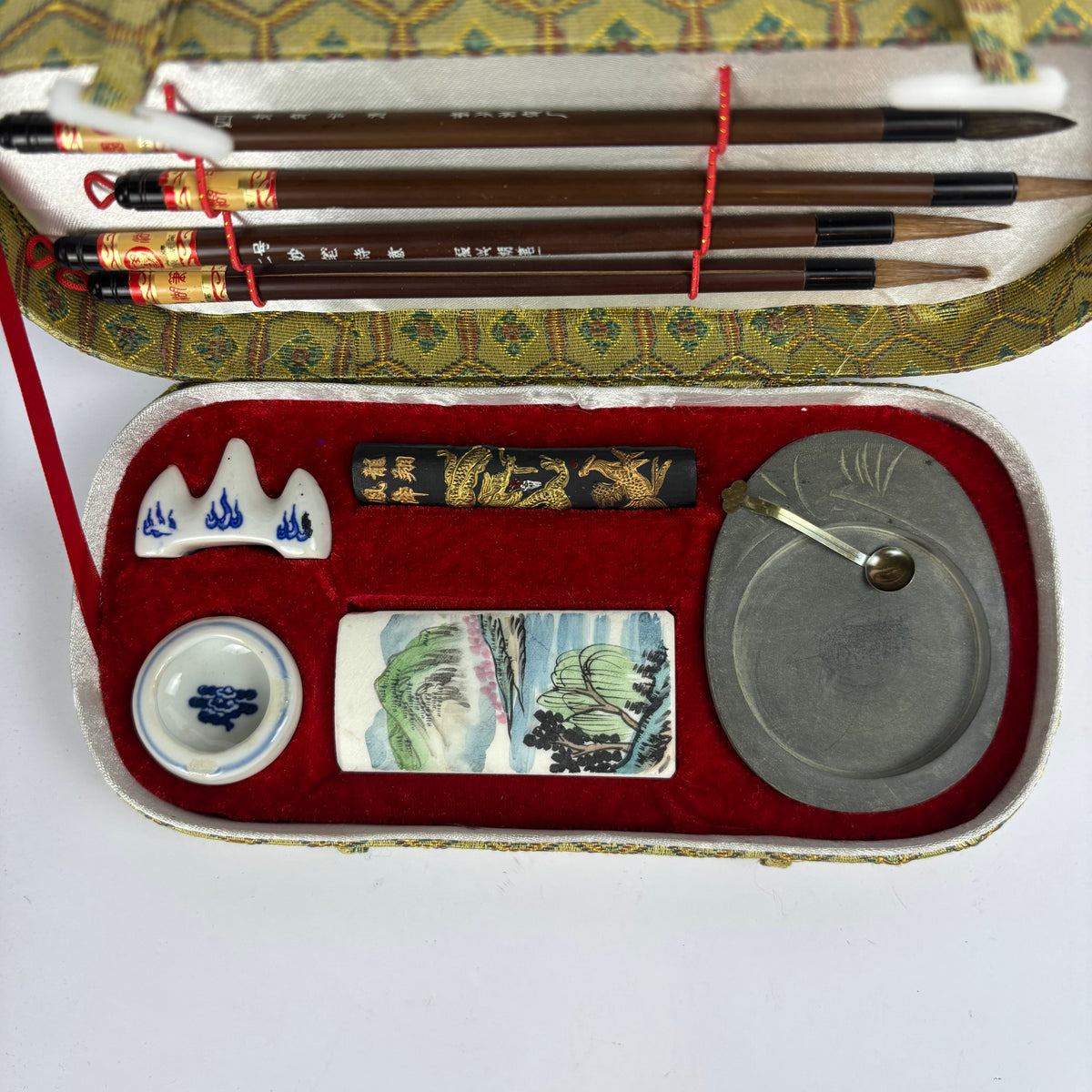 Chinese calligraphy brush set and brocade case view 3