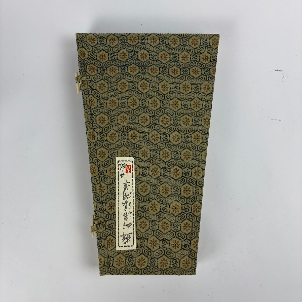 Five Chinese calligraphy brushes in green brocade case, view 2