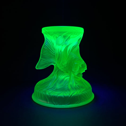 Frosted Uranium Glass Sonnenfish Candle Holder