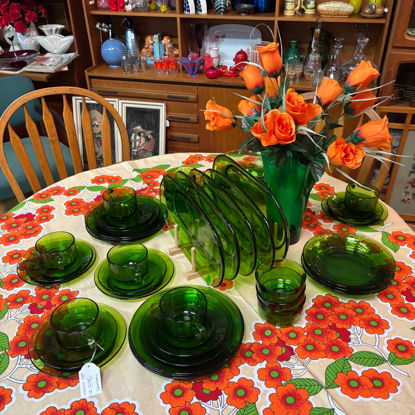 Vintage Emerald Green Glass Dinner Set – DURAX & Matching Serving Pieces