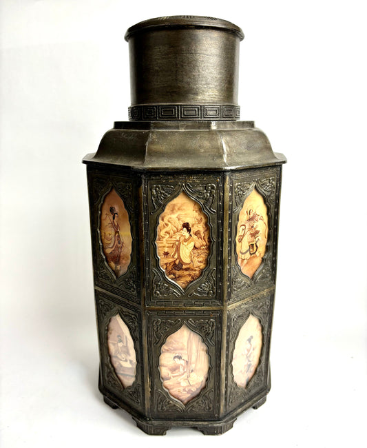 Antique Bronze Asian Tea Caddy