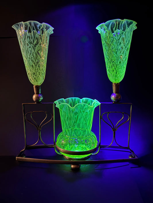James Powell and Sons Uranium Glass Epergne