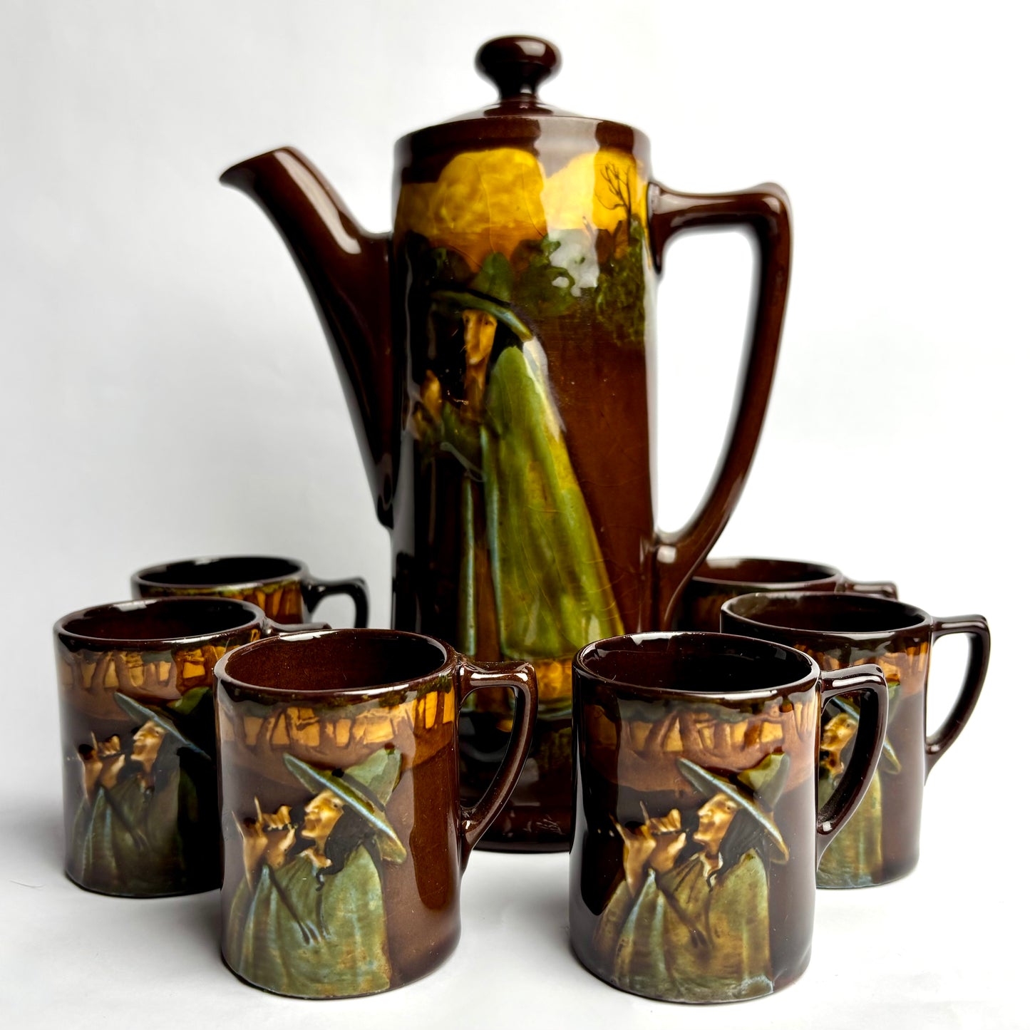 Rare Royal Doulton “Pied Piper” Coffee Set – Pot & 6 Cups | c.1930s