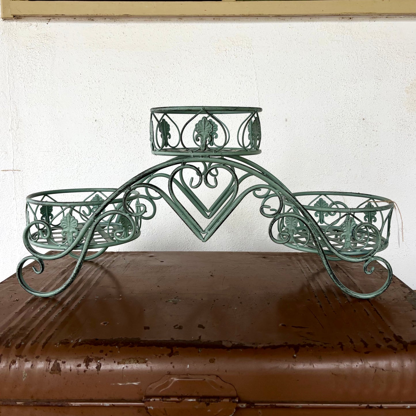 Reproduction French Provincial Three-Tier Metal Plant Stand – Sage Green