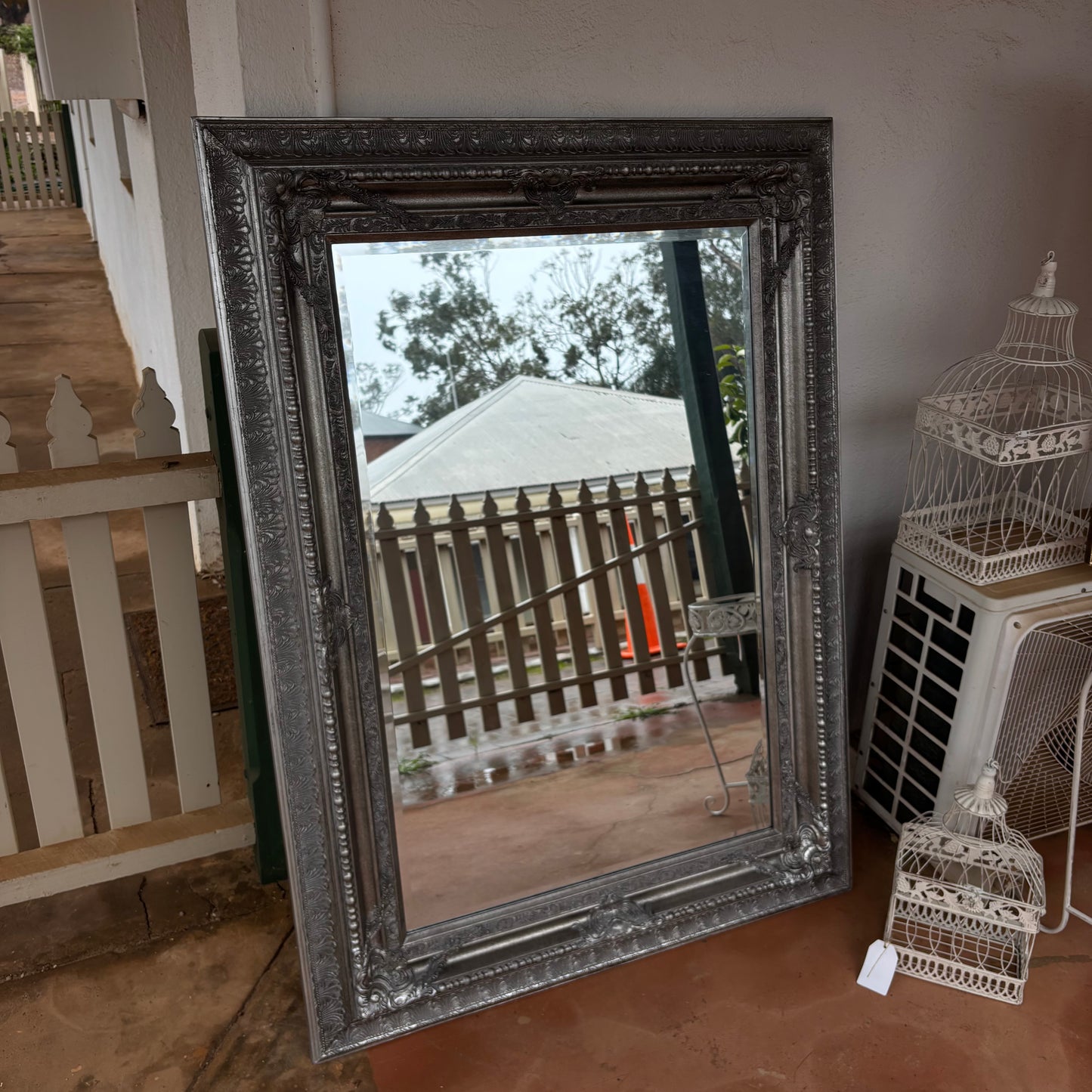 Large French Provincial Style Silver Wall Mirror | Ornate Bevelled Mirror | 134 × 88 cm