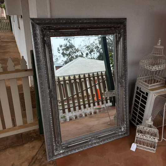 Large French Provincial Style Silver Wall Mirror | Ornate Bevelled Mirror | 134 × 88 cm