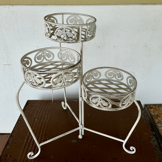 Reproduction Three-Tier Metal Plant Stand – Distressed White Finish