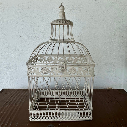Reproduction Decorative Metal Bird Cage – Distressed Antique White
