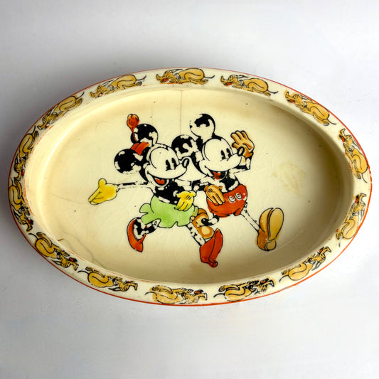 Vintage Mickey & Minnie Ceramic Child’s Dish / Bowl (Japan, c.1930s–40s)