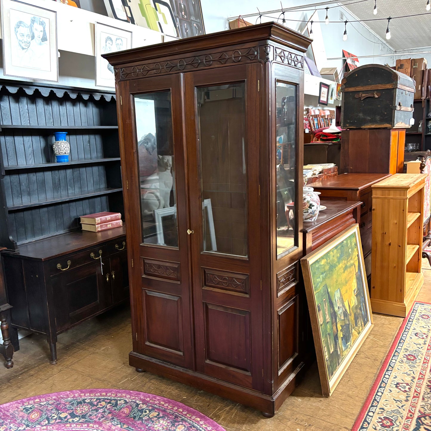 Contemporary Carved Mahogany Display Cabinet