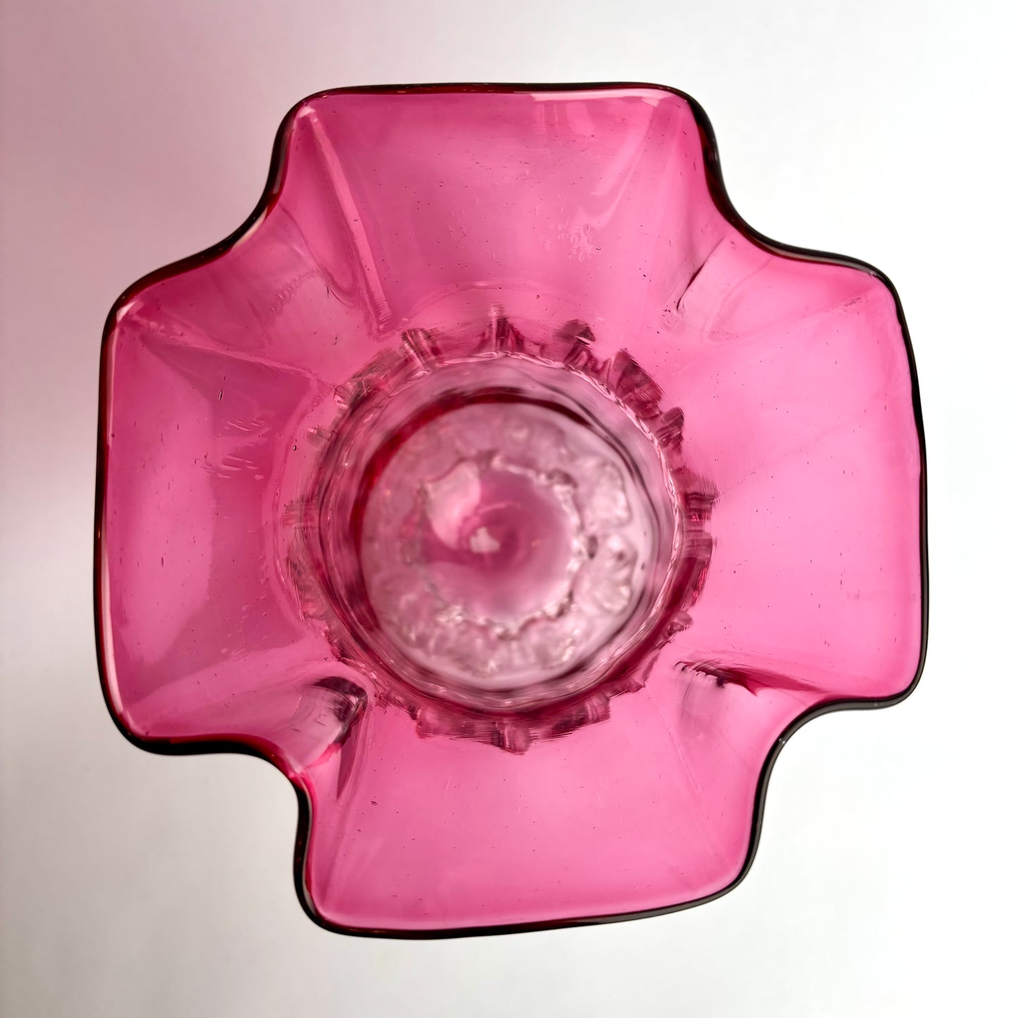 Victorian Cranberry Glass Vase with Applied Trail & Footed Base c.1900