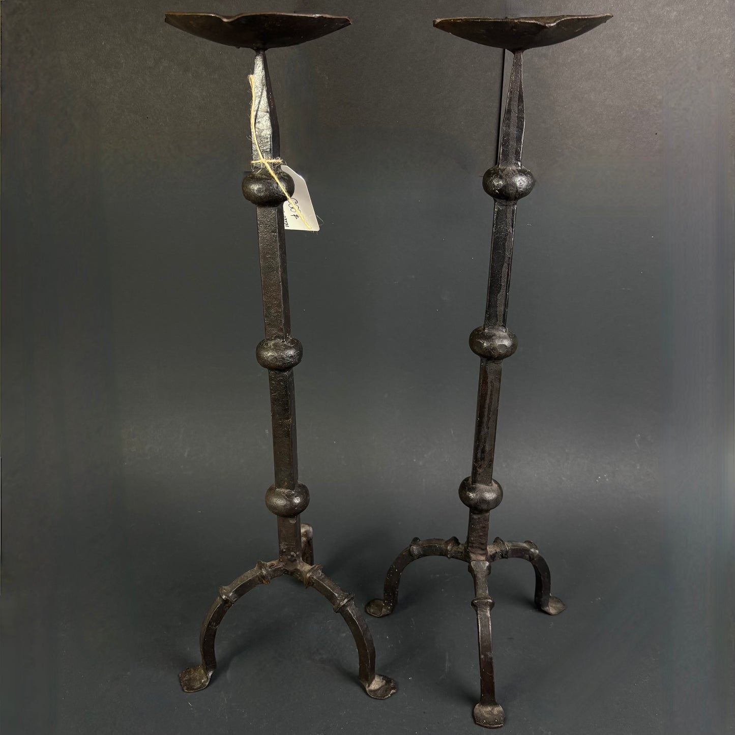 Antique Hand-Forged Wrought Iron Floor Candlesticks c.1800–1850 | Pair | 59cm