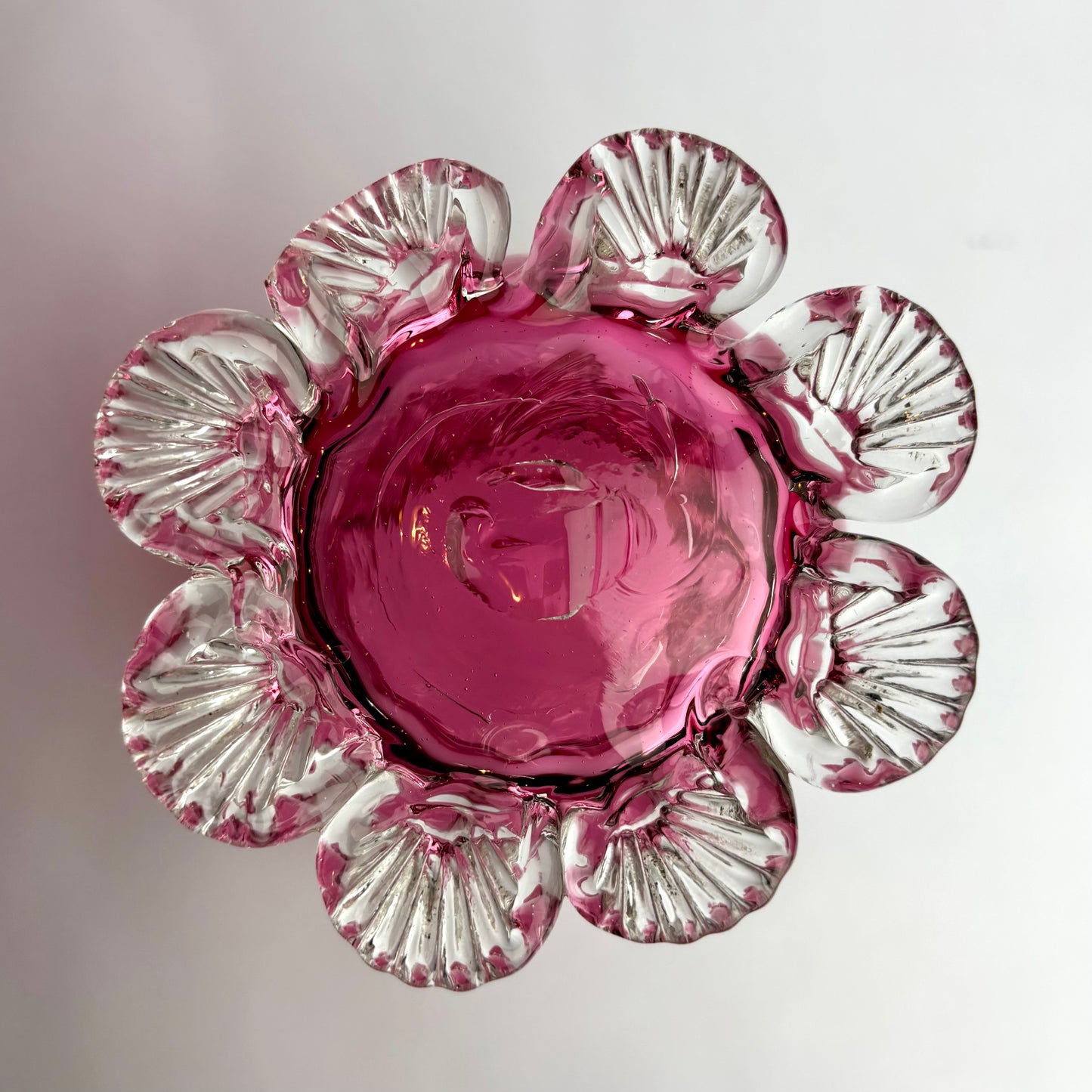 Victorian Cranberry Glass Vase with Applied Trail & Footed Base c.1900