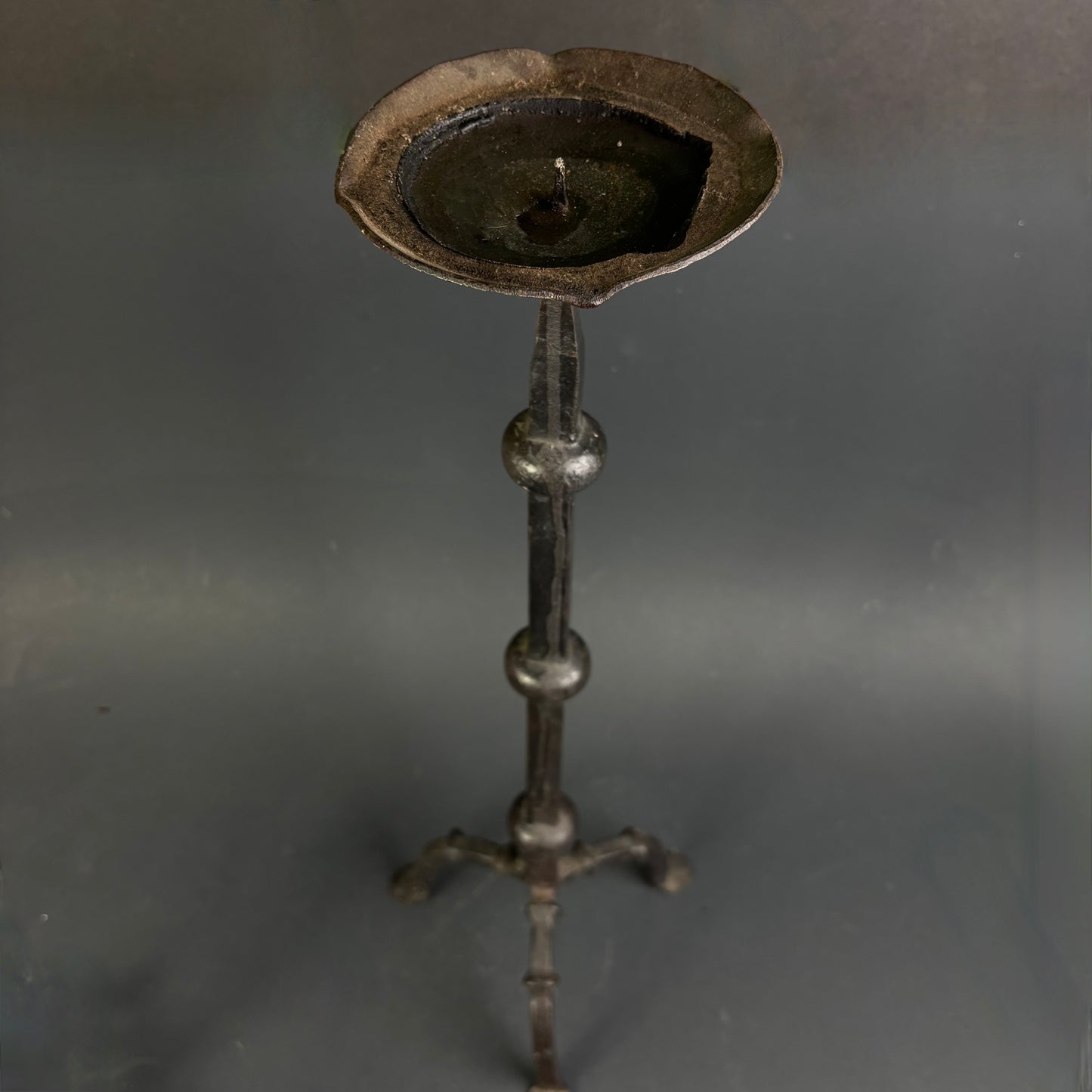 Antique Hand-Forged Wrought Iron Floor Candlesticks c.1800–1850 | Pair | 59cm