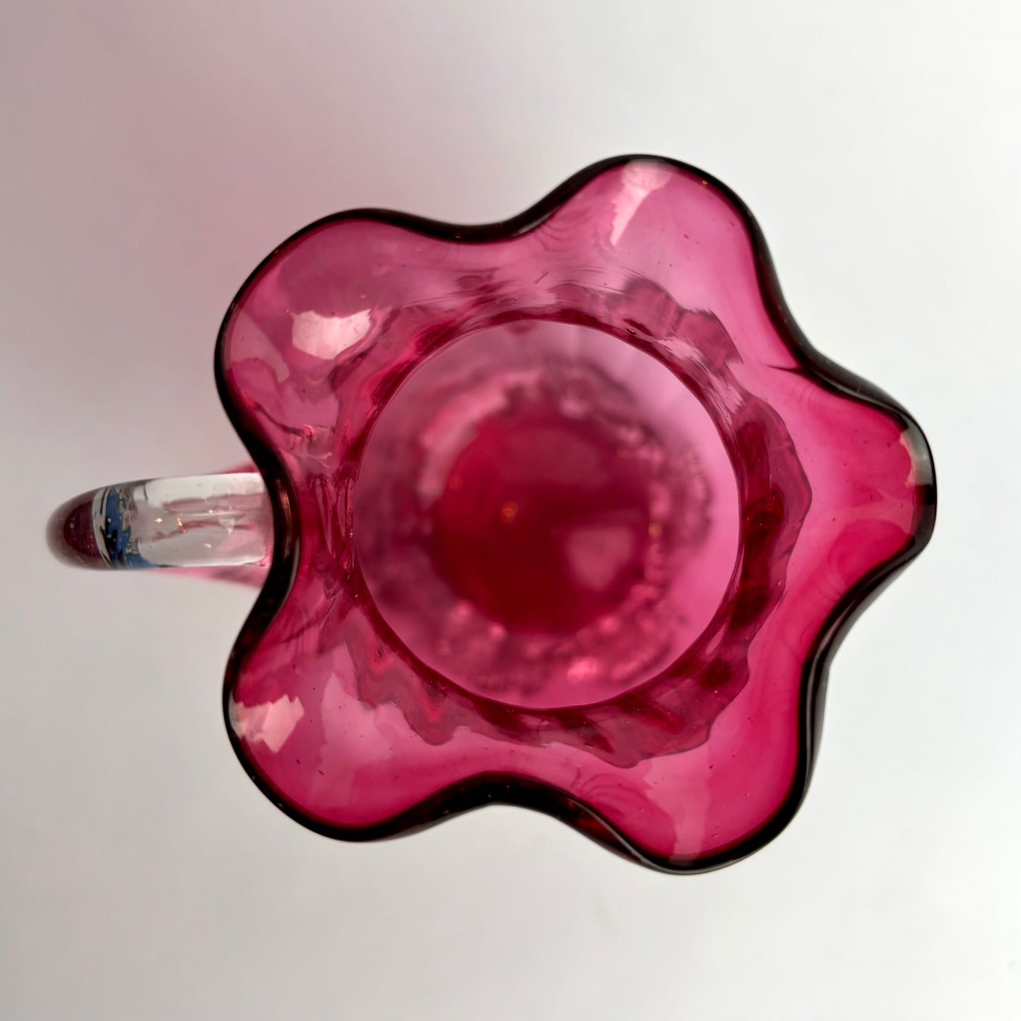 Antique Victorian Cranberry Glass Vase with Applied Ring & Ruffled Rim