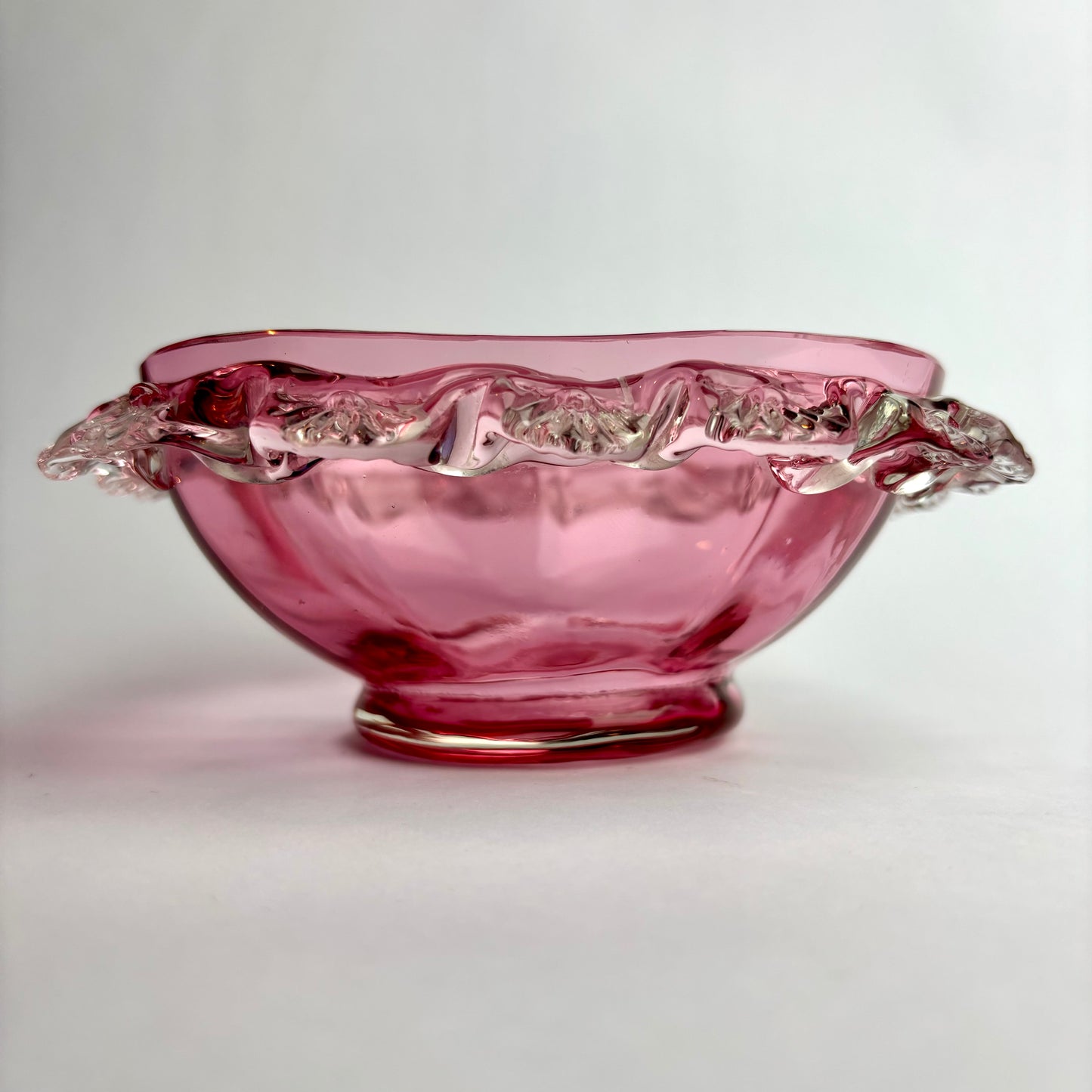 Victorian Cranberry Glass Square Bowl with Applied Clear Rim  c. 1880–1900