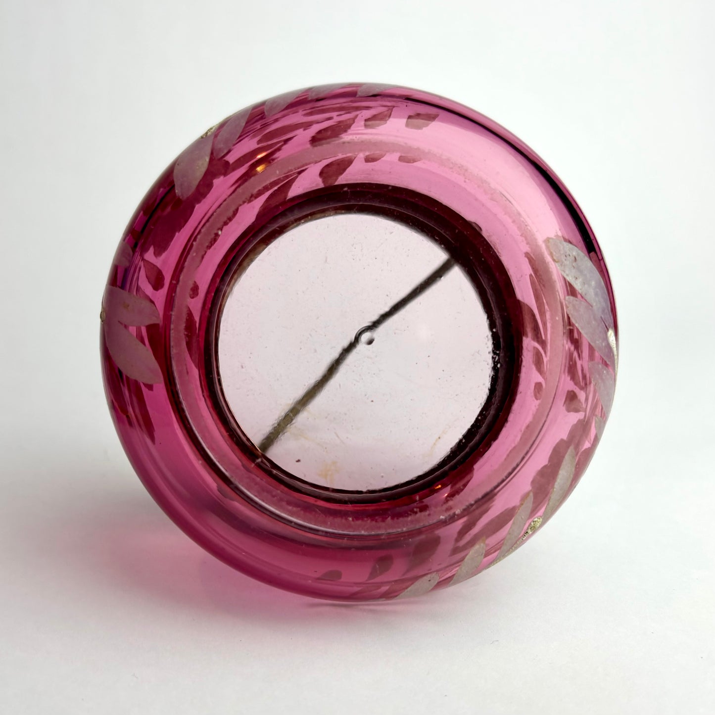 Victorian Cranberry Glass Hanging Bowl with Etched Floral Decoration  c. 1890–1910