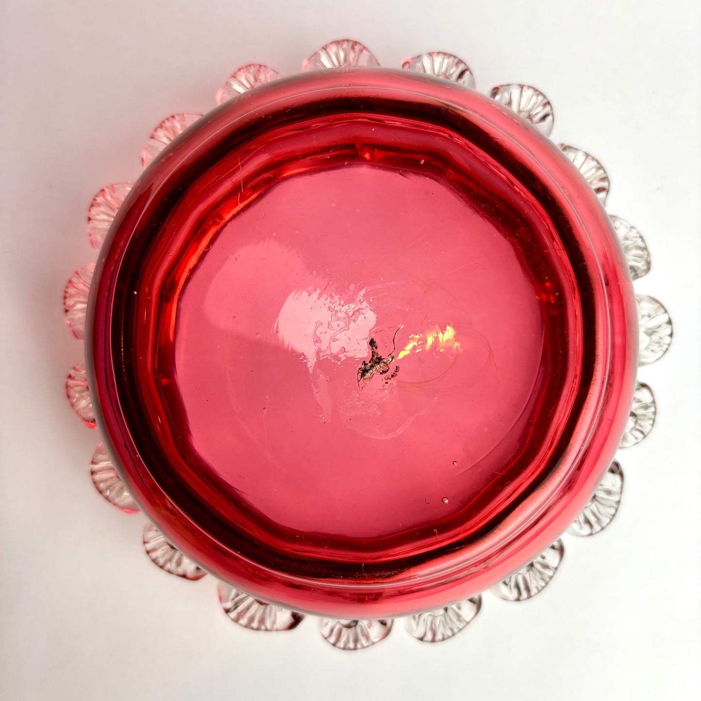 Victorian Cranberry Glass Bowl with Applied Clear Glass Prunts  c. 1880–1900