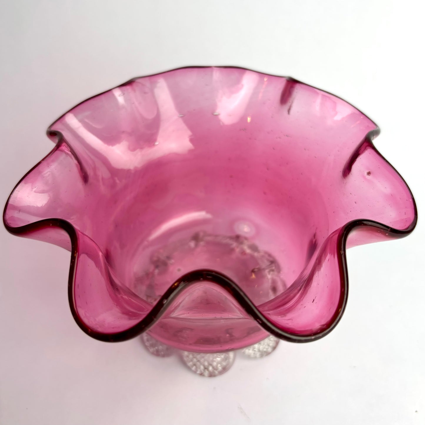Victorian Cranberry Glass Vase with Applied Clear Glass Feet  c. 1880–1900