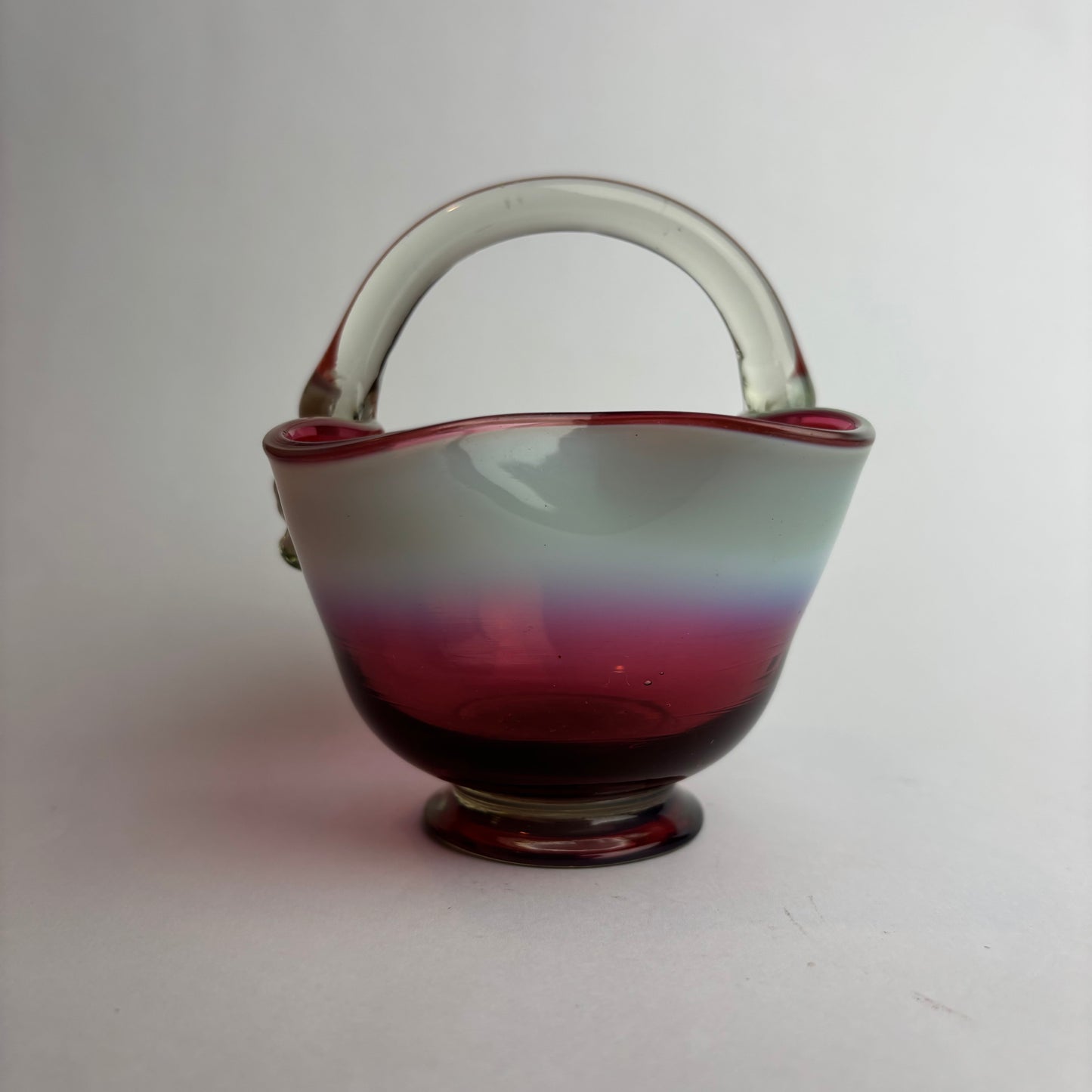 Antique Victorian Cranberry & Opaline Glass Basket