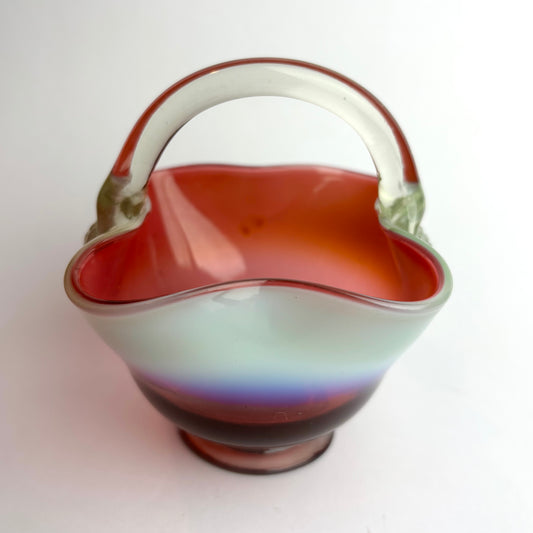 Antique Victorian Cranberry & Opaline Glass Basket