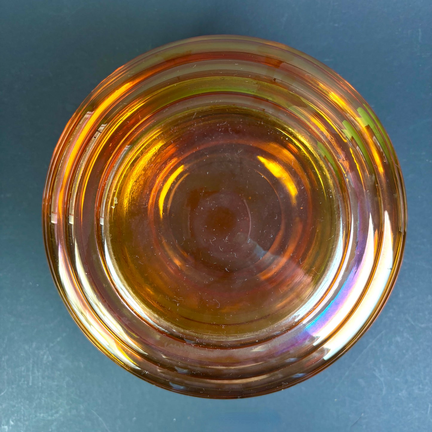 Crown Crystal Glass (Australia) "Melon Rib" Marigold Carnival Glass Vases – Pair – 30cm