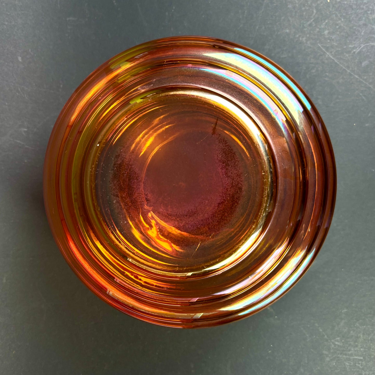 Crown Crystal Glass (Australia) "Melon Rib" Marigold Carnival Glass Vases – Pair – 30cm