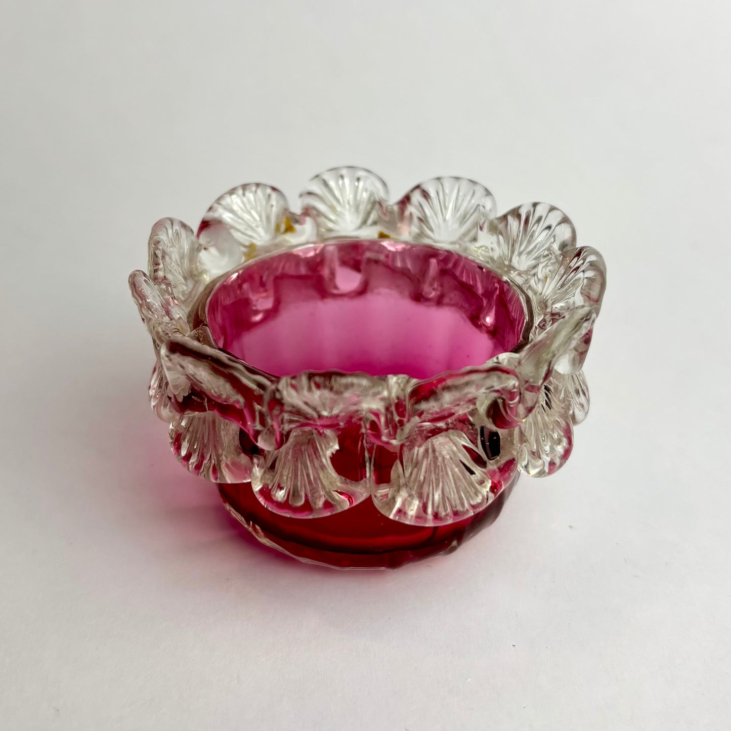Victorian Cranberry Glass Finger Bowl with Applied Clear Rim c. 1880–1900