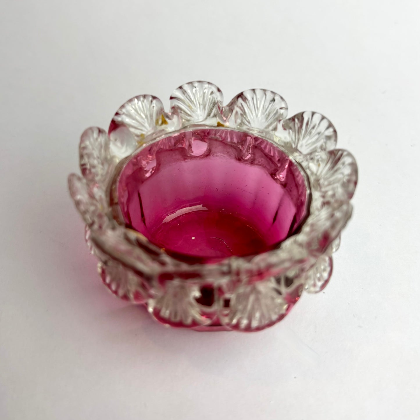 Victorian Cranberry Glass Finger Bowl with Applied Clear Rim c. 1880–1900