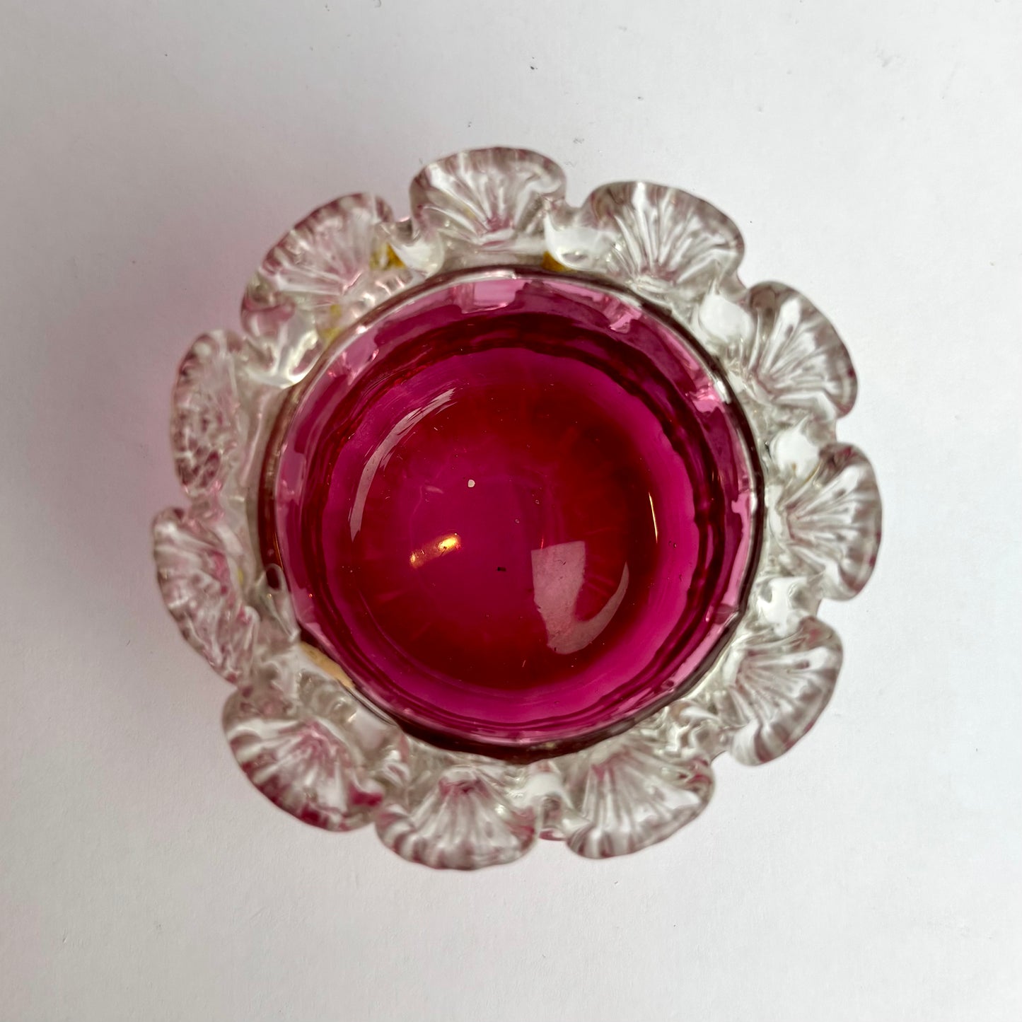 Victorian Cranberry Glass Finger Bowl with Applied Clear Rim c. 1880–1900