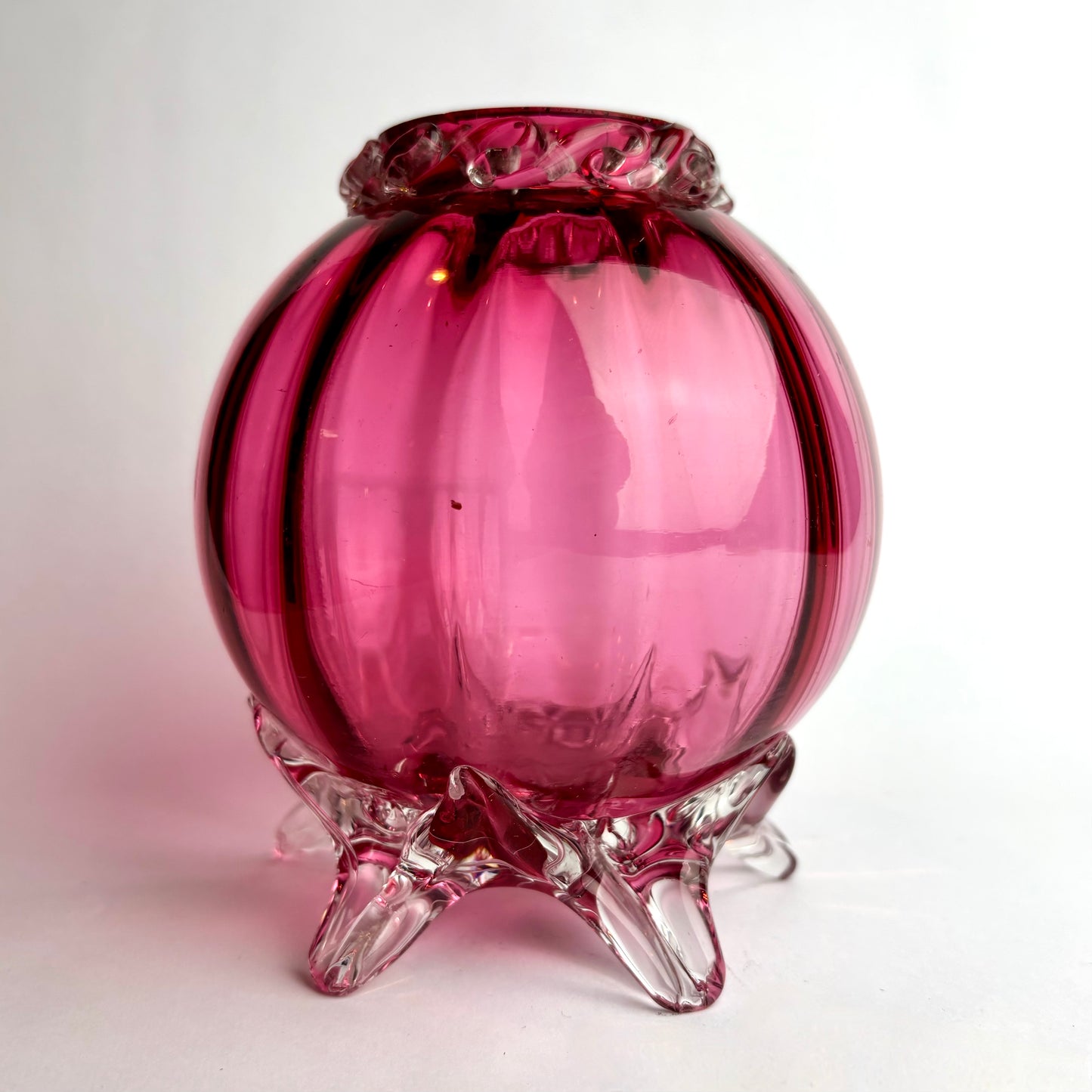 Victorian Cranberry Glass Footed Vase – Hand Blown c.1900