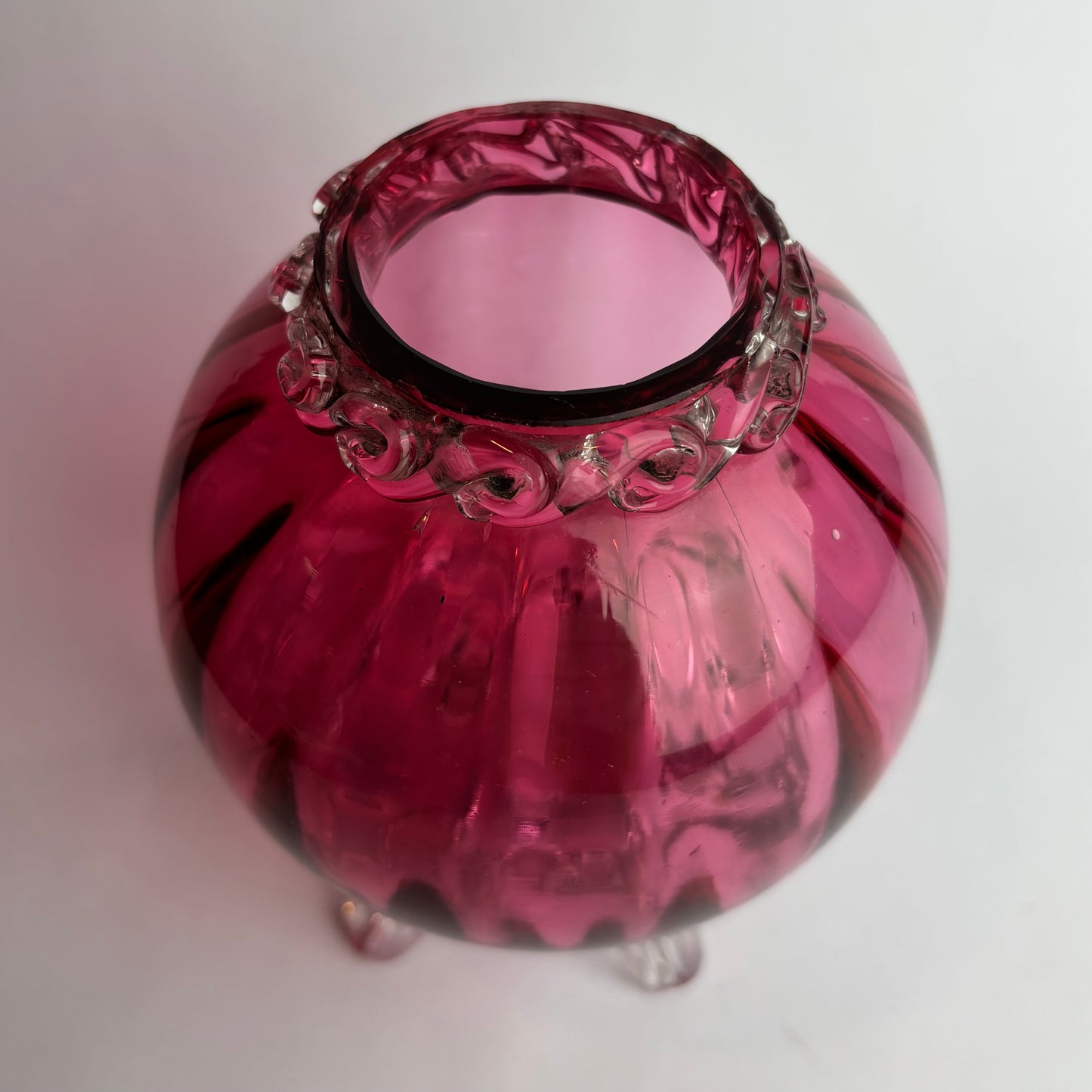Victorian Cranberry Glass Footed Vase – Hand Blown c.1900