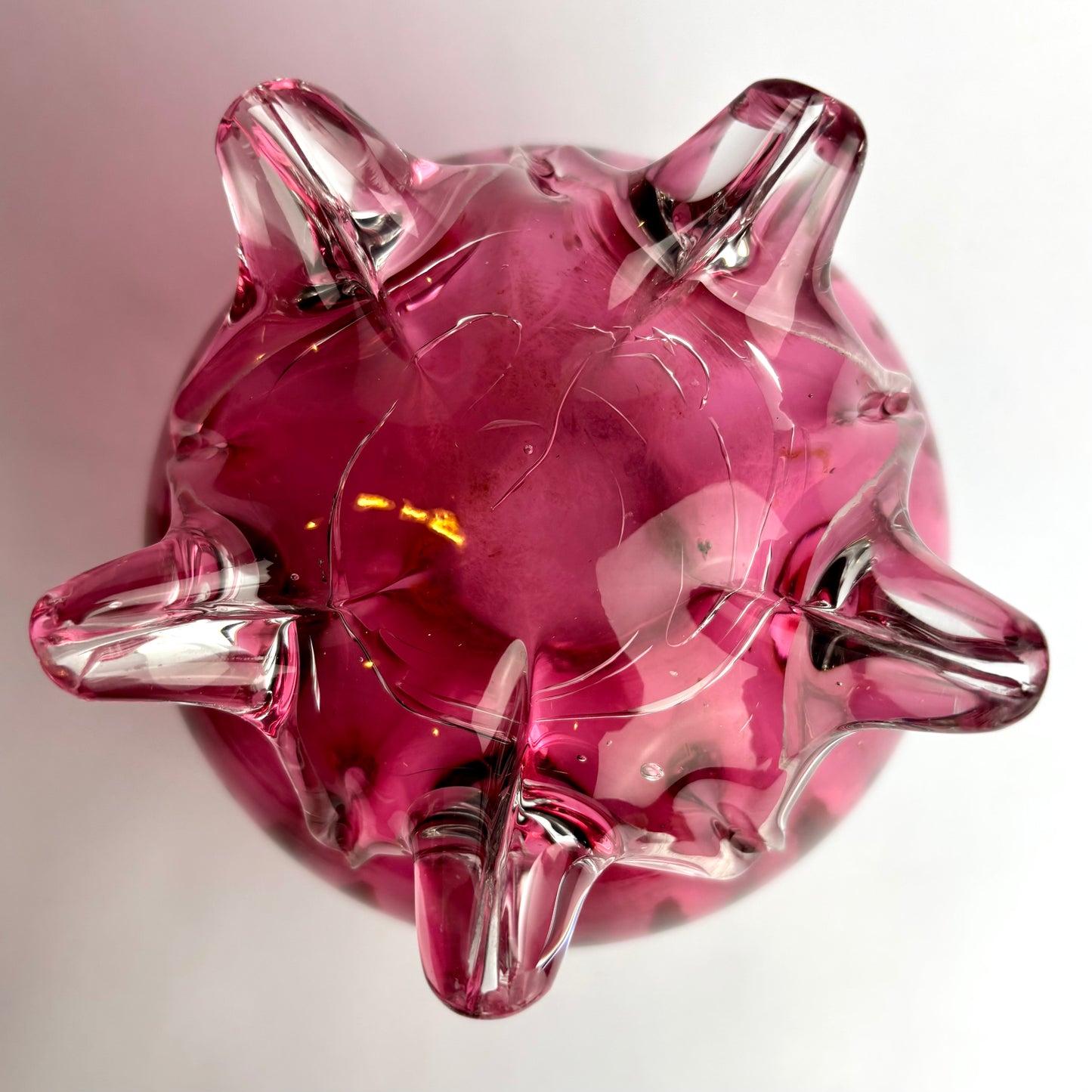 Victorian Cranberry Glass Footed Vase – Hand Blown c.1900