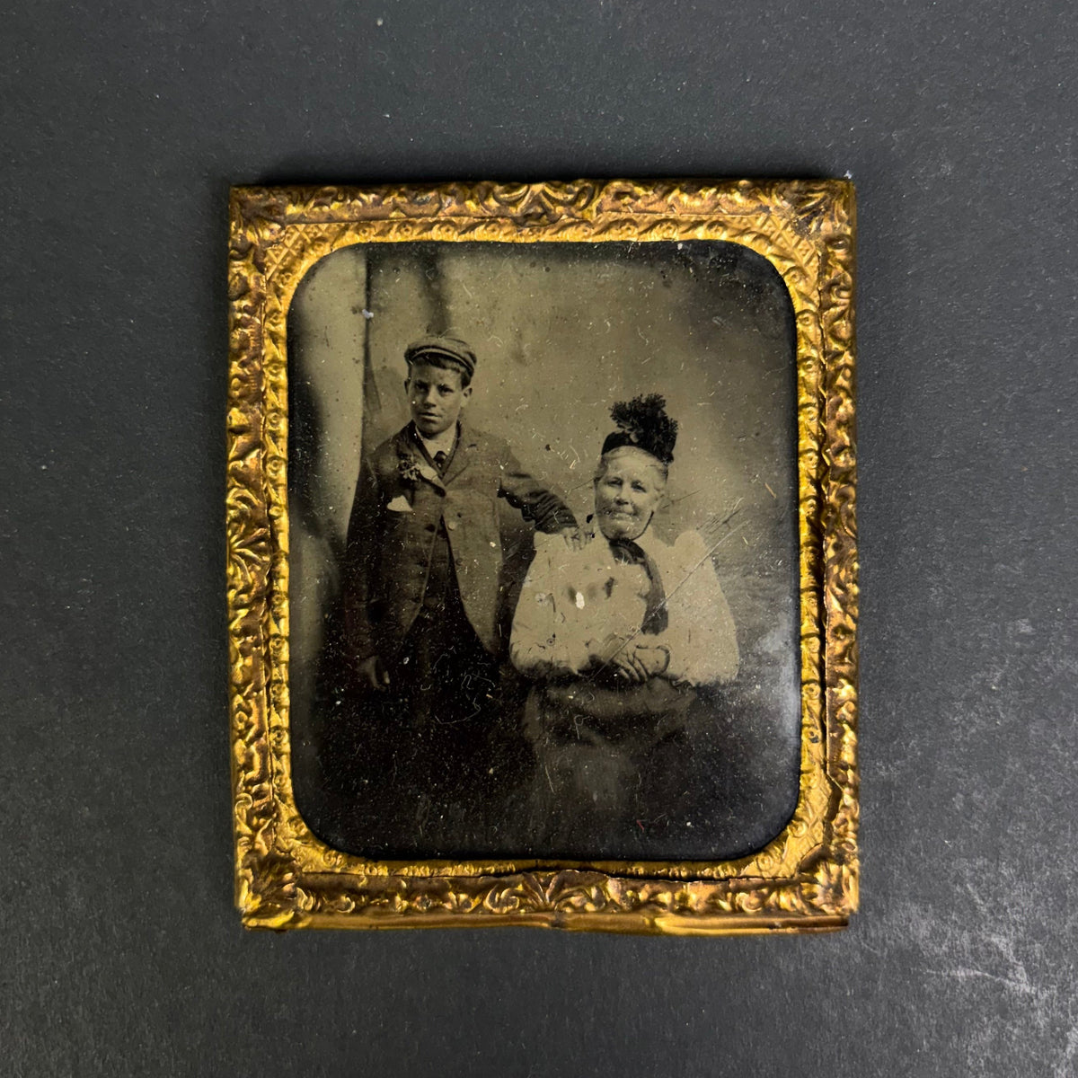 Victorian Tintype Portrait of Elderly Lady and Young Boy c.1870–1885