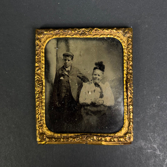 Victorian Tintype Portrait of Elderly Lady and Young Boy c.1870–1885