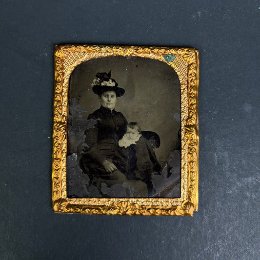 Victorian Tintype (Ferrotype) Portrait – Mother & Child c.1890–1900