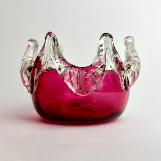Victorian-Style Cranberry Glass Crown Rim Bowl