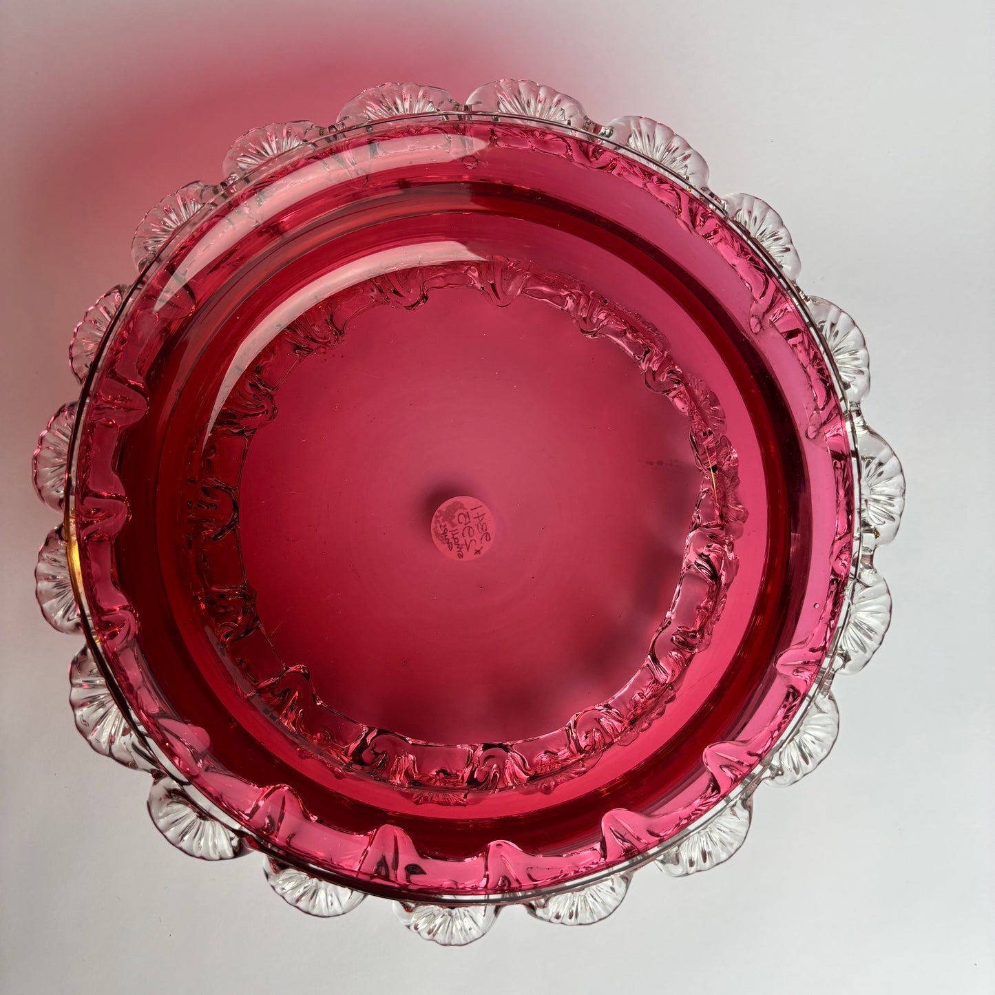 Victorian Cranberry Glass Bowl with Applied Clear Prunts (c.1880s)