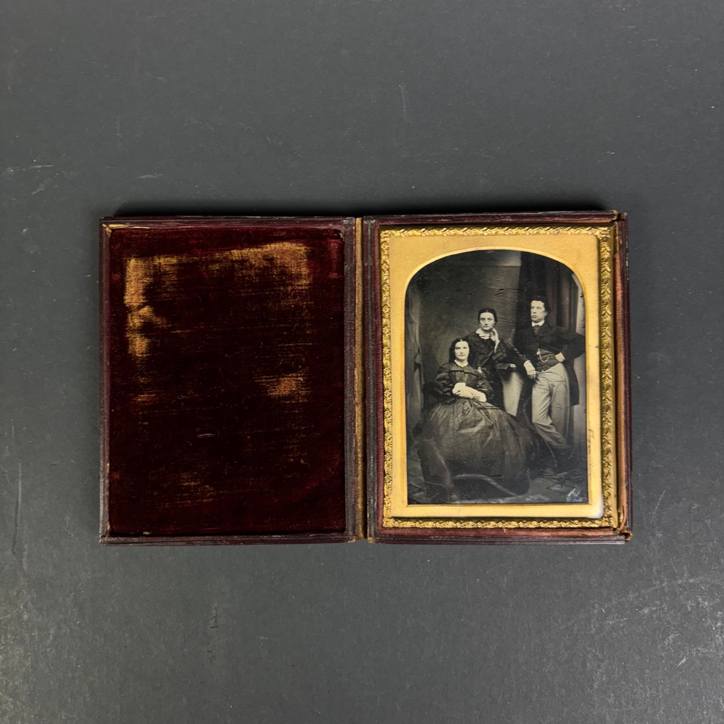Antique Victorian Union Case with Quarter Plate Ambrotype Family Portrait c.1860s